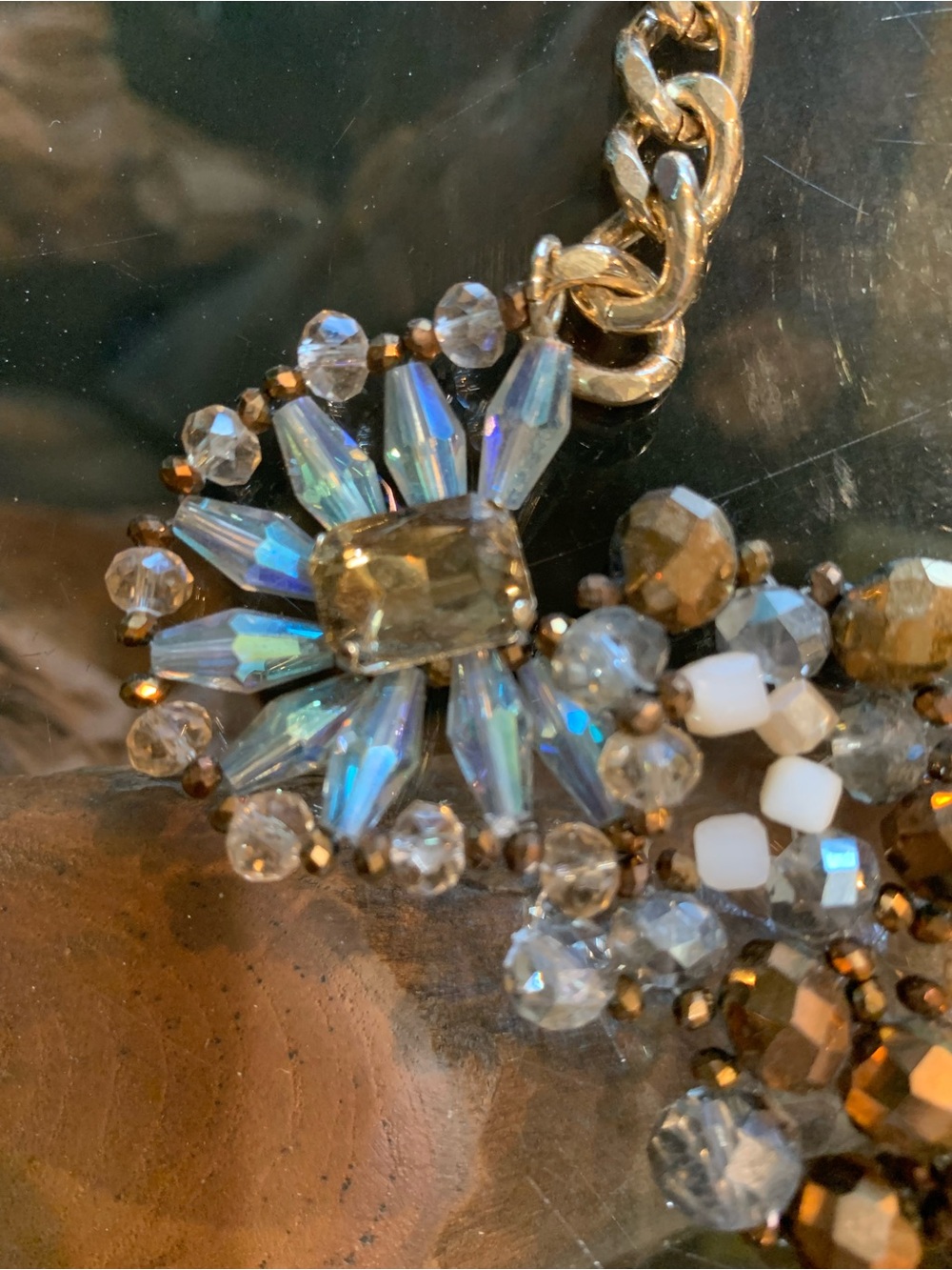 Crystal Beaded Statement Necklace - Iridescent Blue Accents